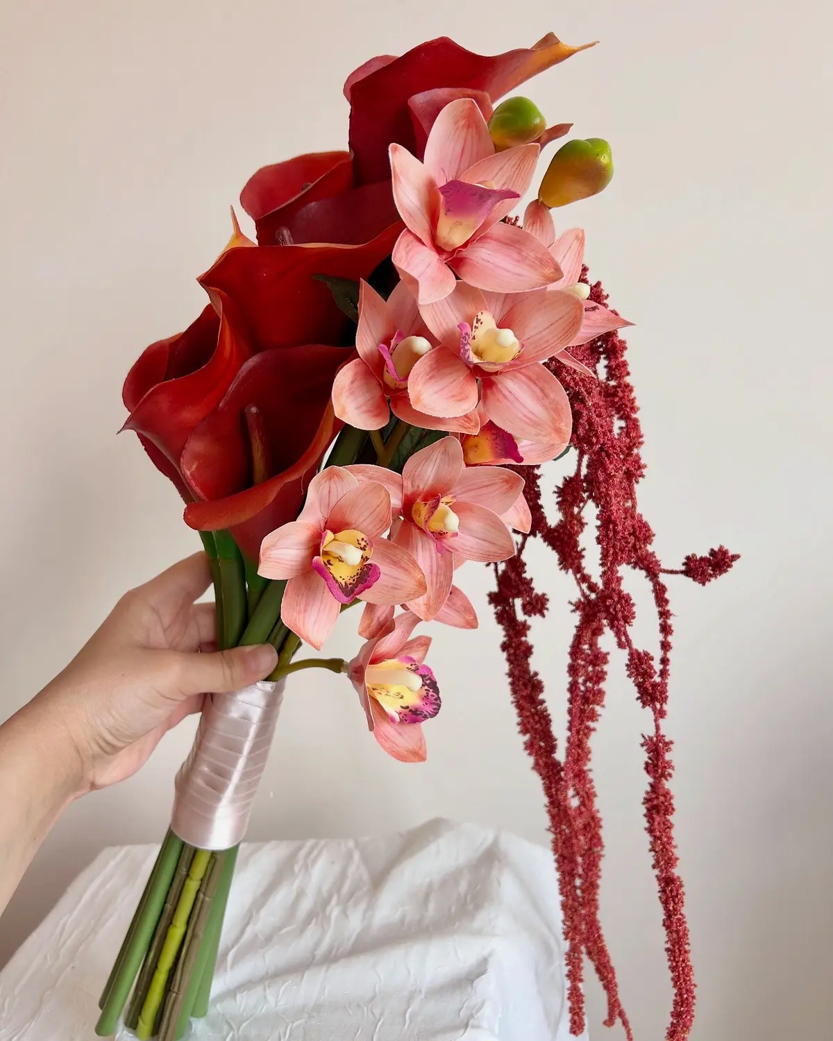 Bordo Gala-Orkide-Amaranthus Gelin Buketi - Görsel 2
