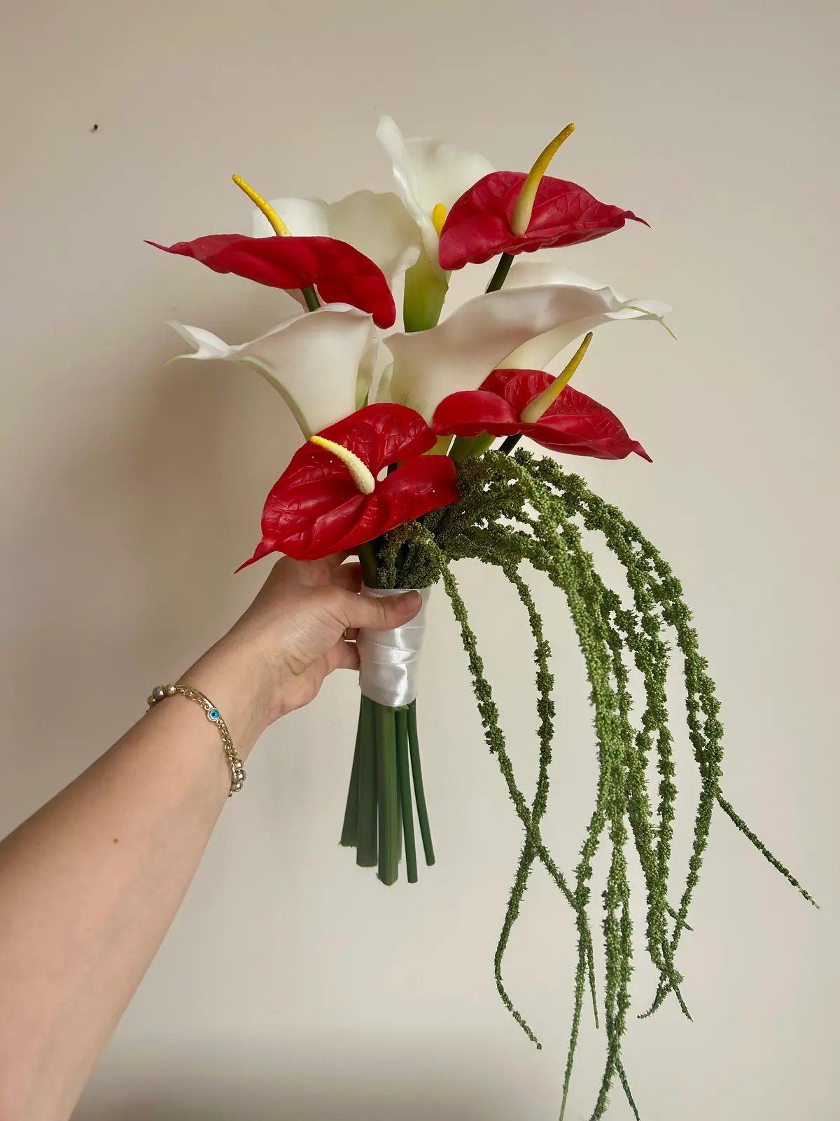Kırmızı Antoryum Amaranthus Gelin Buketi - Görsel 2