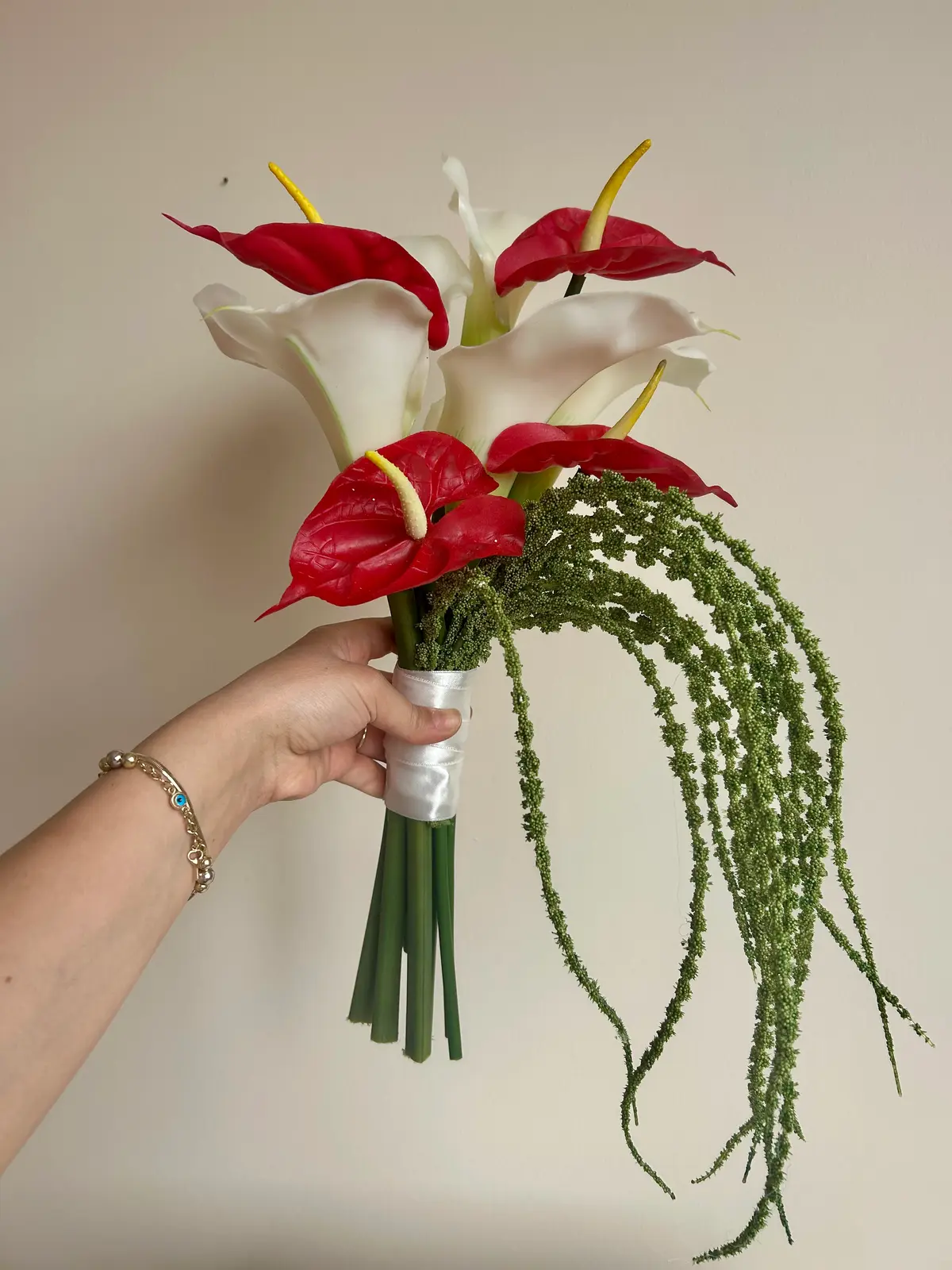 Kırmızı Antoryum Amaranthus Gelin Buketi - Görsel 3