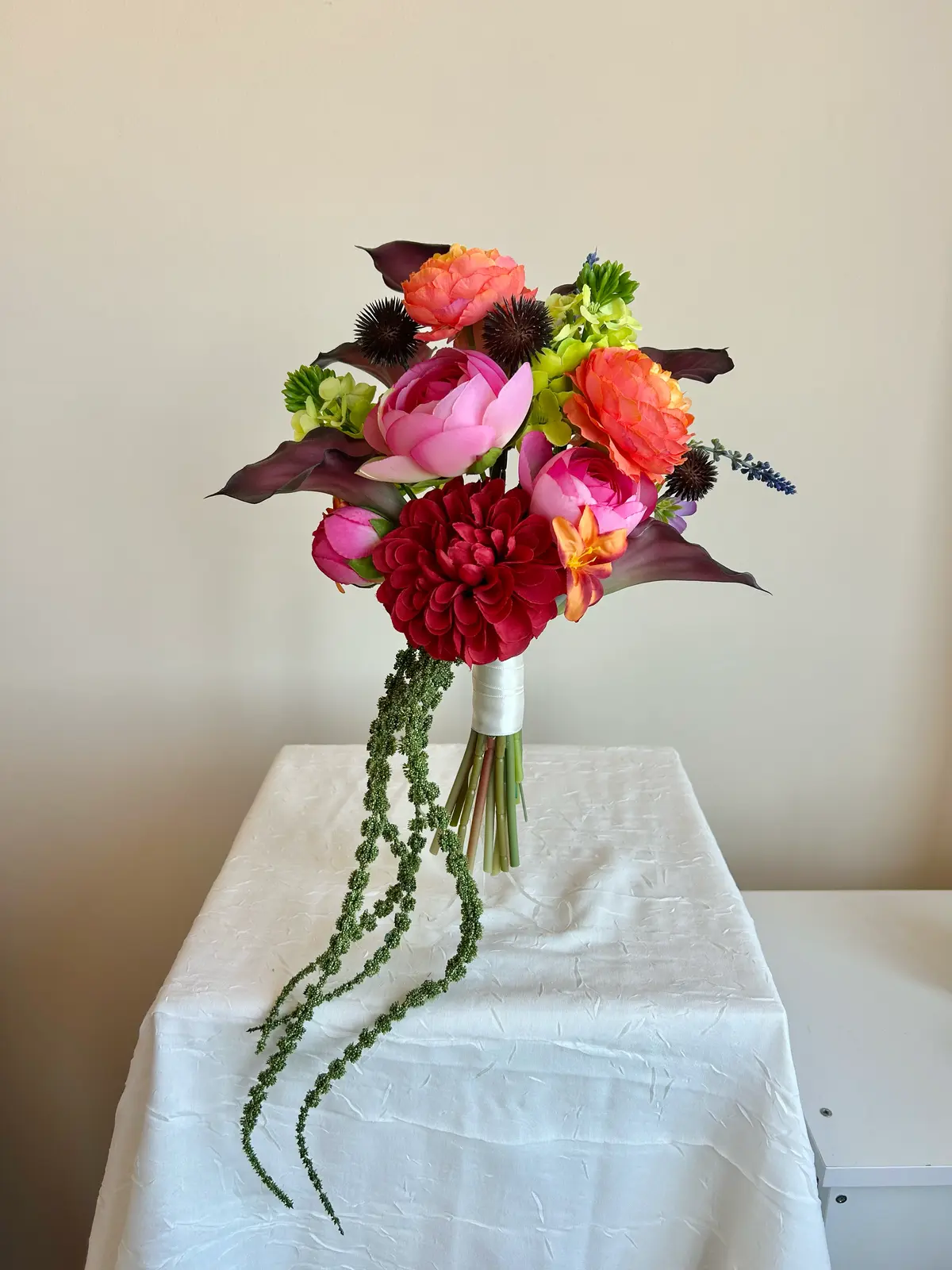 Modern Dahlia Gala Amaranthus Renkli Gelin Buketi - Görsel 2